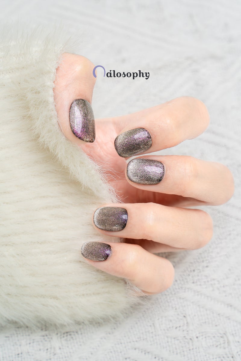 Nailosophy أظافر جل مضغوطة يدوية الصنع بمنتصف الليل أميثيست عين القط | شكل مربع - Image 4